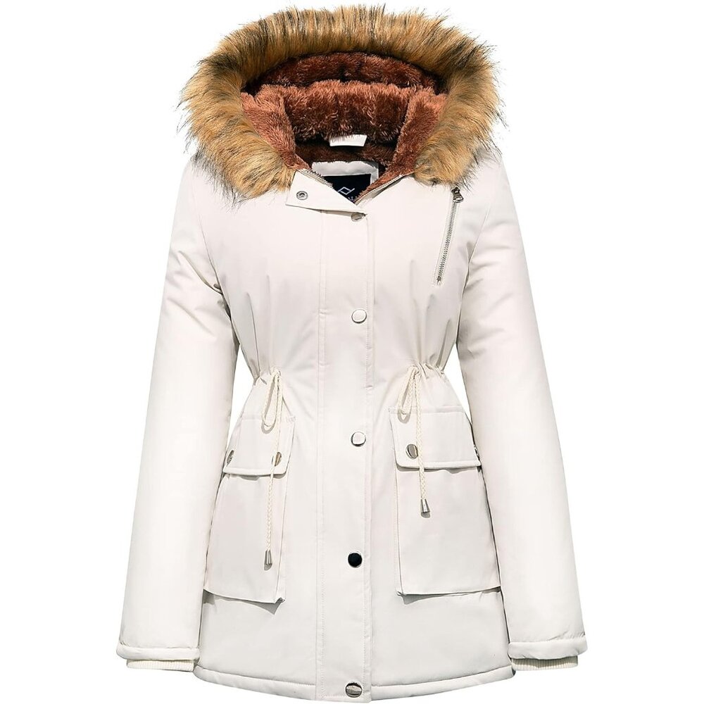 Warm Women's Puffer Jacket: Water-Repellent Fleece Lined Parka With X-Large Fit